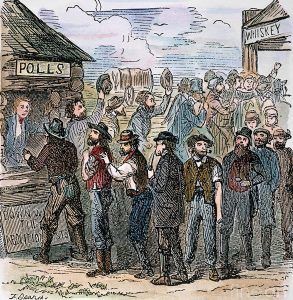 Thousands of pro-slavery men from Missouri crossed the border into Kansas to stuff the ballot boxes.