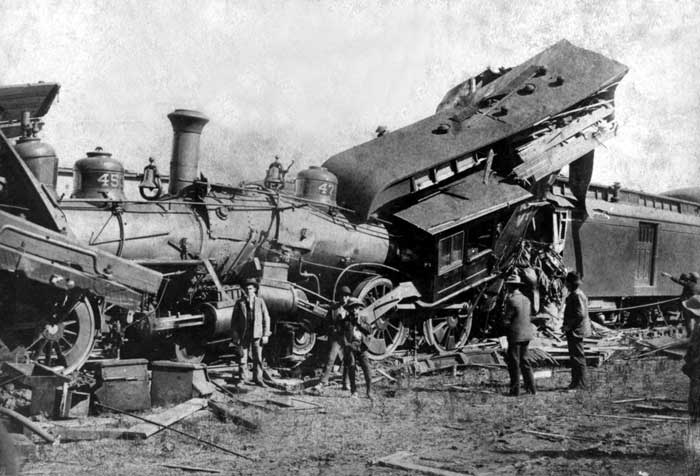Wreck of the Chicago, Rock Island, and Pacific Railway at Paxico, Kansas in 1895.