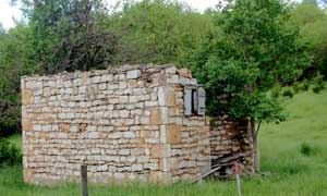 Ruins of the stone jail in the extinct town of Oak Mills, Kansas by Kathy Weiser-Alexander.