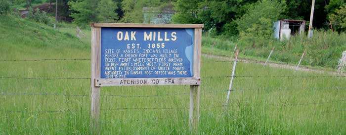 Oak Mills, Kansas Sign by Kathy Weiser-Alexander.