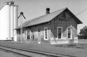 Atchison, Topeka & Santa Fe Railroad Depot in Garfield, Kansas.