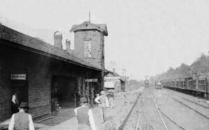 Atchison, Topeka & Santa Fe Railroad Depot in Holliday, Kansas, 1895.