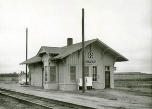 Atchison, Topeka & Santa Fe Railroad Depot in Bazaar, Kansas.