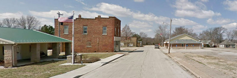 Arcadia, Kansas Business District, courtesy Google Maps.