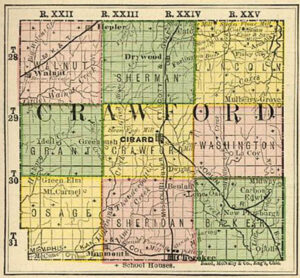Crawford County, Kansas vintage map.