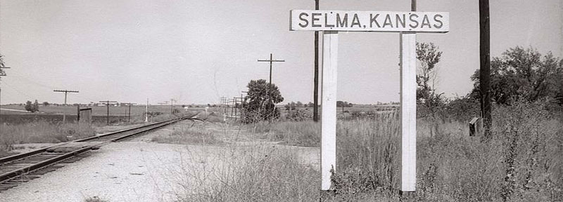Railroad sign in the extinct town of Selma, Kansas.