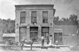 Fred Massey Store in Iowa Point, Kansas, about 1900.