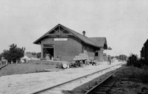 Union Pacific Railroad depot at Onaga, Kansas about 1900.