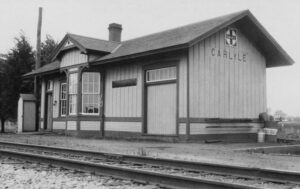 Atchison, Topeka & Santa Fe Railroad Depot in Carlyle, Kansas 1931.