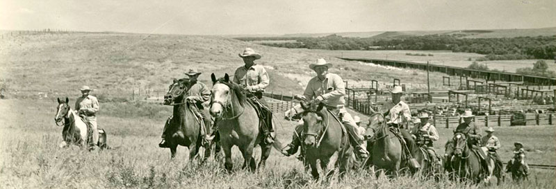 Rogler Ranch Cowboys in Chase County, 1950.