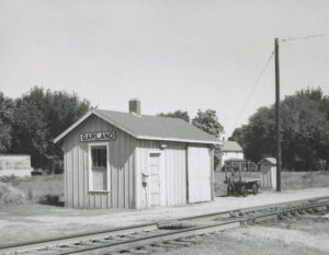St. Louis & San Francisco Railway box depot in Garland, Kansas by H. Killam, 1958.