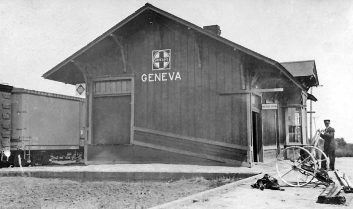 Atchison, Topeka & Santa Fe Railroad Depot in Geneva, Kansas about 1905.