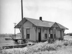 Missouri, Kansas & Texas Railway depot in Hiattville, Kansas.
