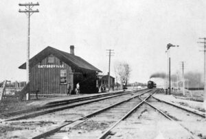 Atchison, Topeka & Santa Fe Railroad Depot in Saffordville, Kansas about 1895. 