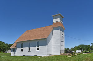 The old Ottumwa Christian Church now stands in New Strawn, Kansas by Kathy Alexander.