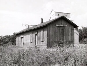 Missouri, Kansas & Texas Railway depot in Strawn, Kansas by H. Killam, 1957.
