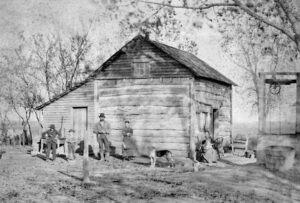 Early settlers' cabin in Saline County, Kansas, about 1875.