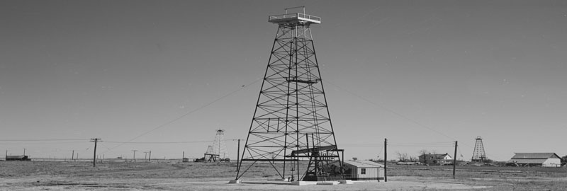 Oil well derricks in Mcpherson County, Kansas, 1941.