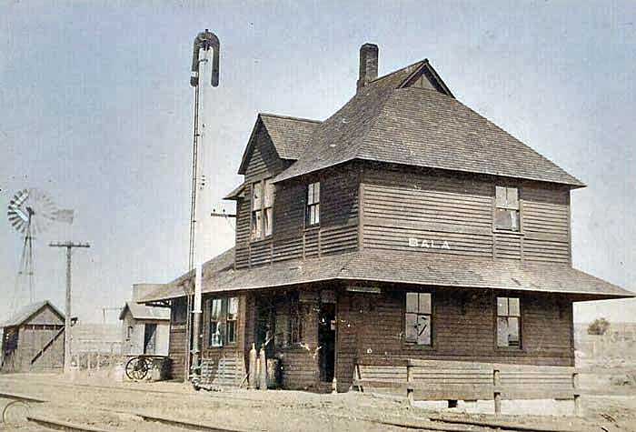 Railroad depot in Bala, Kansas, early 1900s.