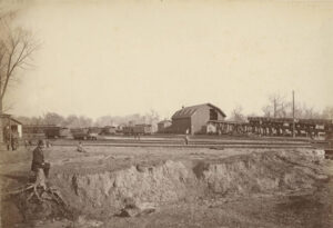 Kansas Pacific Railway Shops in Armstrong, Kansas, 1873.