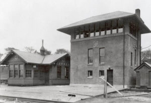 Atchison, Topeka & Santa Fe Railroad Depot in Turner, Kansas, 1950s.