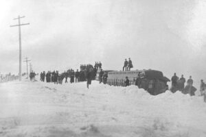 Train stuck in Harvey County, Kansas during the blizzard of 1886.