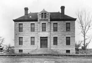 First Wabaunsee Courthouse in Alma, Kansas, 1870s.