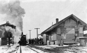 Missouri Pacific Railroad Depot in Uniontown, Kansas about 1900.