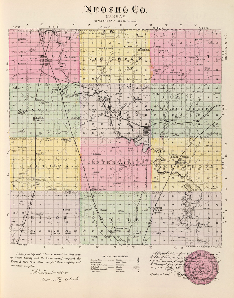 Neosho County, Kansas map by L.H. Everts & Co., 1887.