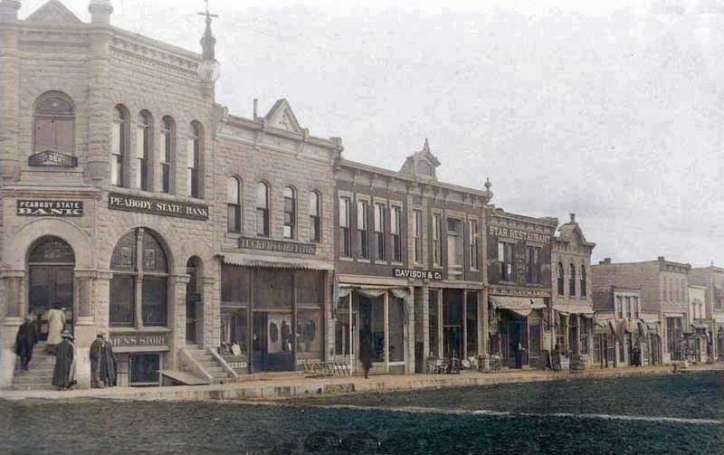Peabody, Kansas Main Street, 1908, colorized.