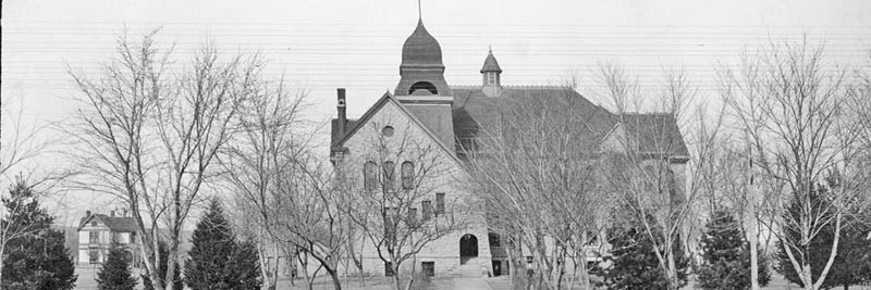 Dickinson County High School in Chapman, Kansas, about 1900.