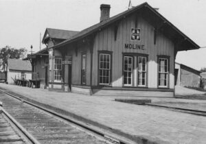 Atchison, Topeka & Santa Fe Railroad depot in Moline, Kansas.