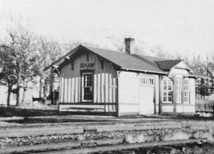 Railroad Depot in Shaw, Kansas, 1950s.