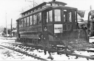 Hocker Trolley in Shawnee, Kansas, about 1915.