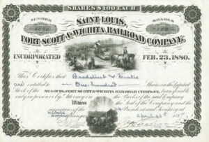 St. Louis, Fort Scott & Wichita Railroad Company Stock Certificate.