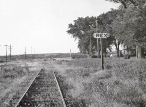 Union Pacific Railroad Company's sign board in Rex, Kansas by H. Killam, 1957.