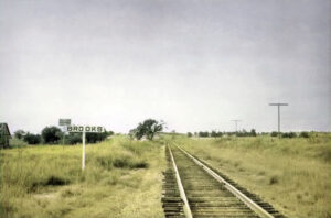 St. Louis and San Francisco Railway Company's sign board in Brooks, Kansas by H. Killam, 1962.