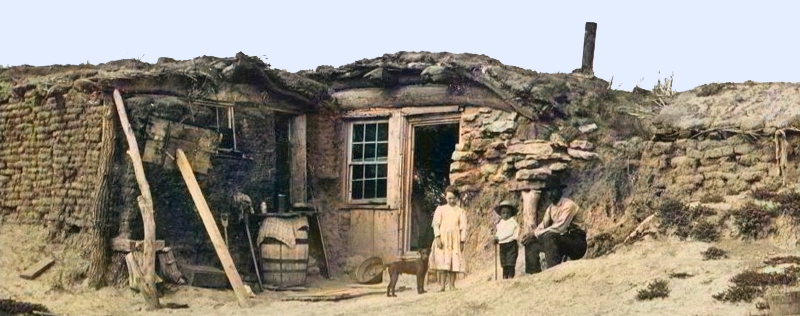 An old dug-out home in Norton County, Kansas, about 1885.