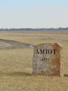 Stone Marker at the old townsite of Amiot, Kansas.