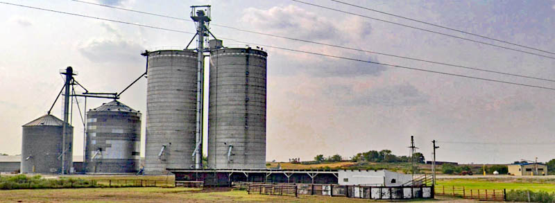 Grain elevators and silos in Boyd, Kansas courtesy Google Maps.