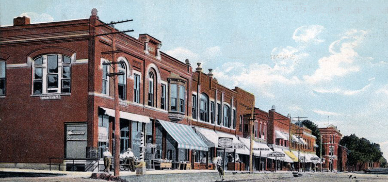 The west side of the public square in Garnett, Kansas, 1910.