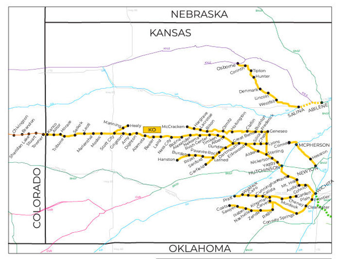 Kansas & Oklahoma Railroad Map.