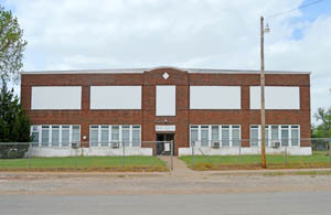 The old highschool in Bluff City, Kansas now serves as a community center.