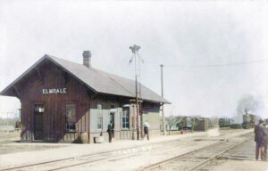 Atchison, Topeka & Santa Fe Railroad depot in Elmdale, Kansas, about 1890.