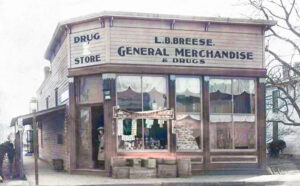 L.B. Breese General Merchandise & Drug Store in Elmdale, Kansas, about 1910.