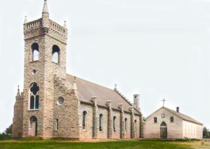 New & old Catholic Church in Kimeo, Kansa