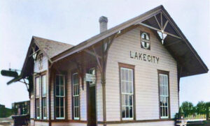 Atchison, Topeka & Santa Fe Railroad in Lake City, Kansas, 1931.