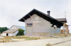 Atchison, Topeka & Santa Fe Railroad depot in Lovewell, Kansas.