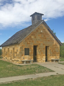 An old school now serves as a church at Lovewell Lake, Kansas.