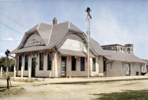 Union Pacific Railroad Depot in Clay Center, by Frank O'Kelley. about 1955.